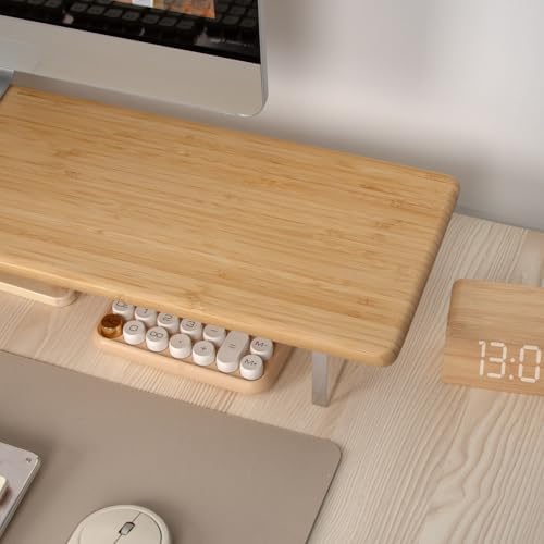 Bamboo Monitor Stand Riser, Natural Desk Shelf with Acrylic Legs