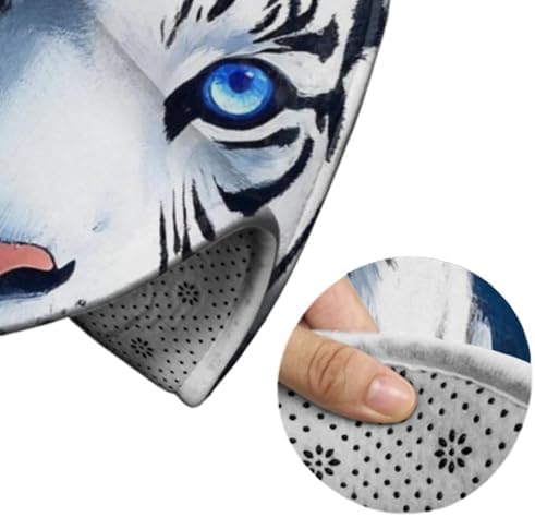 Fashion Round Area Rug Large Non Slip Carpet, White Tiger Moon Starry Sky Unisex Home Decor Mat