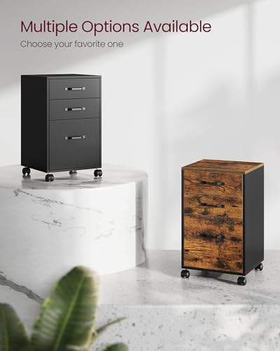 VASAGLE Mobile File Cabinet, 3 Drawers Filing Cabinet with Wheels