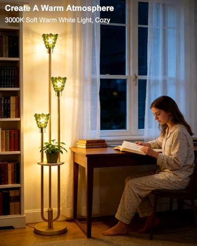 Lightdot Green Glass Floor Lamp with Shelf Mid Century Modern Floor Lamps