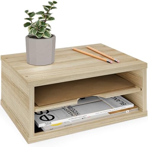 Ballucci 2-Tier Wooden Desk Organizer, Office Desk Organization, Mail Sorter, Paper Tray, File Folder Holder, Desktop Paper Organizer, Desk Organizers and Accessories, Natural Wood