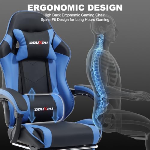 Ergonomic Gaming Chair with Footrest,Video Gaming Chair for Adults,Blue