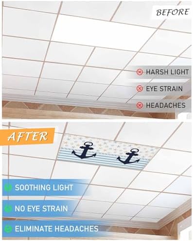 Christmas Anchor Magnetic Fluorescent Light Covers for Ceiling Lights 2 x 4 Feet,Nautical Sea Star Shell Stripe Blue Office Classroom Kitchen Drop Ceiling Light Covers Filters Shade Panel 4 Packs