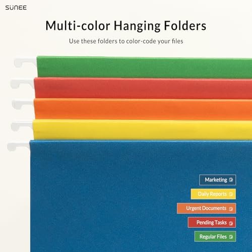 SUNEE Hanging File Folders Assorted Colors, 25 Pack File Folders Letter Size with 1/5-cut Tabs, Stay Organized for Your Home and Office Bulk File and Documents