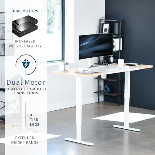 VIVO White/Light Wood 71 x 30 in Standing Desk, DESK-KIT-2W7WC