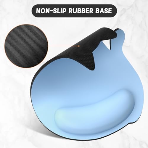 Ergonomic Mouse Pad with Wrist Rest, Cute Cat Memory Foam Padded Pain Relief Non-Slip Wrist Support Mouse Mat for Gaming Work Computer Laptop, Funny Office Supplies Desk Accessory, Sky Blue