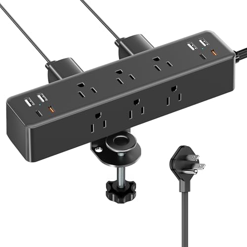Desk Clamp Power Strip 15FT, Acozvin 40W Total Fast Charging Station