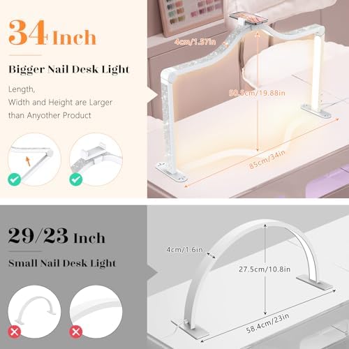 Yokilly Arc Half Moon Light: 34" Shadow-Free Large Nail Light for Desk