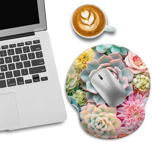 LIMKRIAN Ergonomic Mouse Pad with Wrist Rest, Succulents Office Supplies