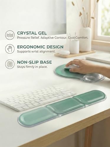 AUPET Ergonomic Gel Mouse Pad and Keyboard Wrist Rest Set, Crystal Gel Cushion Support, PU Base, Smooth Tracking Surface, Easy to Clean Desk Accessories for Office Home Laptop (Gradient Mint Green)