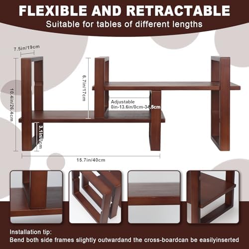 Desk Shelf, 100% Solid Wood Adjustable Desktop Bookshelf, No Tools or Nails Required Retro Tabletop Bookshelf, 130lb Load Capacity for Living Room, Office, for Books, Cookbooks, Walnut Colour