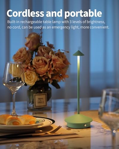 Modern Cordless Table Lamp Set of 2, Green Portable LED Desk Lamps