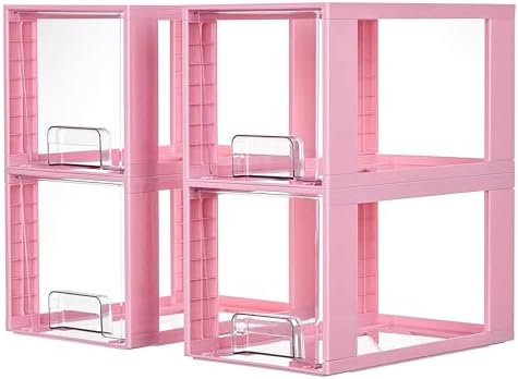 Vtopmart 4 Pack Large Stackable Storage Drawers, Pink