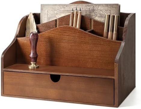 Rebee Vision Mail Organizer for Desk with 4-Slot Letter Home Decor, Brown