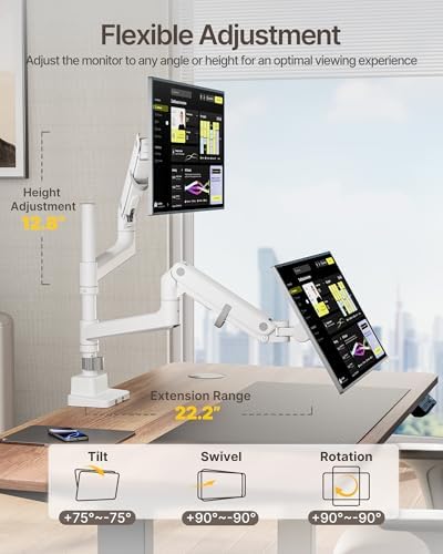 monTEK Dual Monitor Arm, Vertical Stackable 57", Heavy Duty with USB White