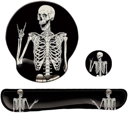 Keyboard Wrist Rest Pad Mouse Pad with Wrist Support Set of 3, Mousepad with Non-Slip Rubber Base, Ergonomic Memory Foam Mouse Wrist Cushion Support for Home Office Laptop Computer, Human Skeleton