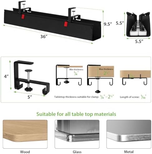 KEEGH Large No Drill Under Desk Cable Management Tray 36 in, Black
