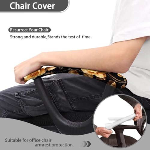 Rose Butterfly Print Office Chair Arm Covers Protectors, Elastic Chair Armrest Slipcovers Soft Comfy Desk Chair Armrest Covers, Universal Game Chair Arm Rest Covers