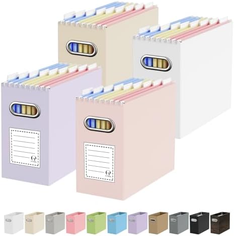 Oterri Portable Collapsible Cardboard File Box with Handle for Letter-Size