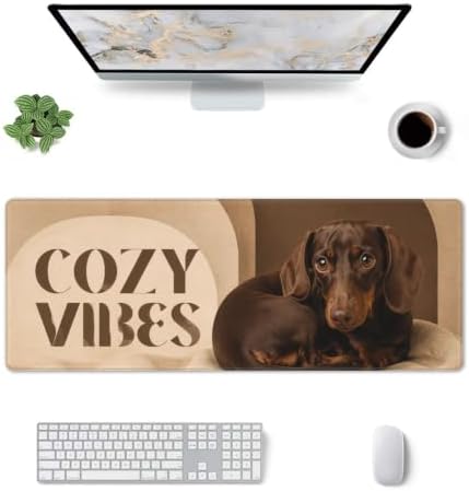 Dachshund Funny Mouse Pad Large Mouse Pad 11.8x31.5 in Brown Beige