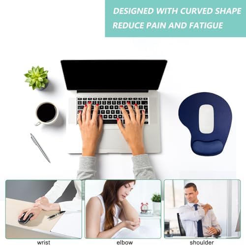 Mouse Pad with Wrist Support, Ergonomic Mouse Pads with Memory Foam Wrist Rest, Easy Typing Pain Relief, Comfortable Home Office Computer Wrist Support Pads for Working Studying Gaming, Navy Blue