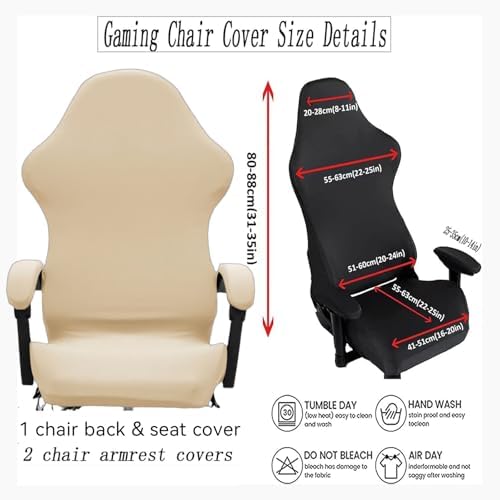 Gaming Chair Cover Set with Armrest Covers, Stretch Ruffled Slipcover for Racing Office Computer Reclining Chairs (Beige)