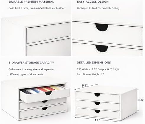UnionBasic Document Organizer, 3-Drawer File Cabinet Document Storage Box, Office Desktop Filing Organizer, White