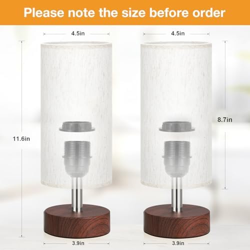 Table Lamps Set of 2 （Cream Shade - Walnut Base, 11.6" Inline Control）