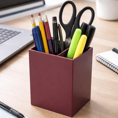 JAM PAPER Plastic Pen Holder - Burgundy - Desktop Pencil Cup Sold Individually