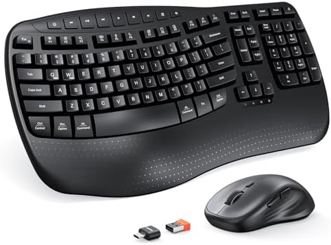 MEETION Ergonomic Wireless Keyboard and Mouse Combo with Wave Keys