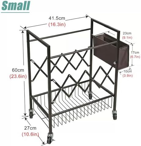 Home Gym Studio Organizer Cart, Movable Yoga Mat Storage Rack for Foam Roller/Badminton/Table Tennis Racket, with Hanging Storage Basket, Floor Standing (Color : Rust Color, Size : Small)