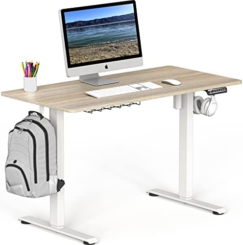 SHW 48-Inch Electric Height Adjustable Sit to Stand Desk, Maple