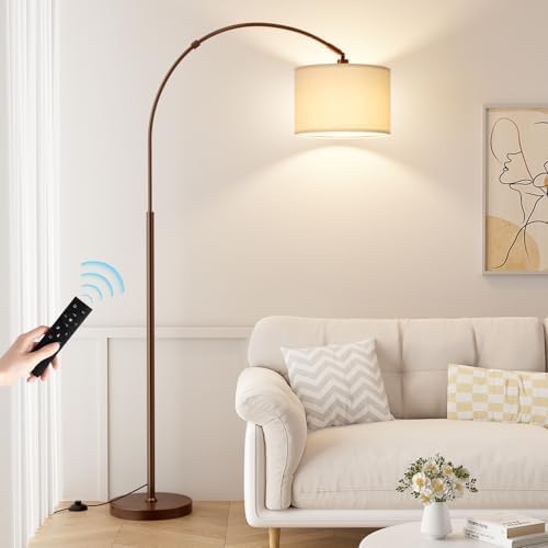 Ambimall Dimmable Arc Floor Lamp with Remote, Color Temp Adjustable, Brown