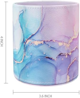 Large Capacity Colored Pen Holder for Desk, Leather Pencil Holder Pen Cup Marker Holder Makeup Brush Holders, Desk Accessories & Workspace Organizers for Home, Office, Pink Blue Marble