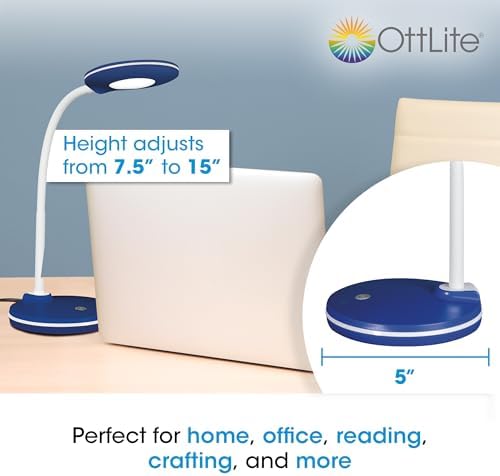 OttLite Study LED Desk Lamp, Blue and White