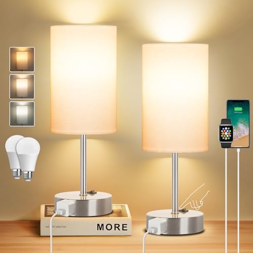 ZJOJO Table Lamps for Bedroom Set of 2, Bedside Small Lamps with AC Outlet