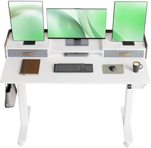 Claiks Standing Desk with Drawers & Wheels, 2 Height Shelf 48inch White