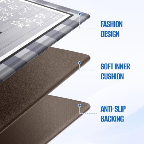 Kitchen Mats 2PCS, Anti Fatigue Rugs, 17.3x30+17.3x47.2in, Grey