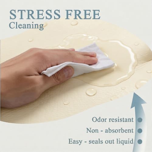 Vegan Leather Contoured Baby Changing Pad | Waterproof & Wipe-Clean PU Leather Diaper Change Mat, Soft, Wipeable Cover, Safety Strap, Non-Slip Bottom, Topper for Standard Infant Diaper Table & Dresser