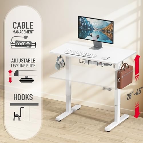 SHW 40 x 22 Inches Electric Height Adjustable Sit to Stand Desk, White