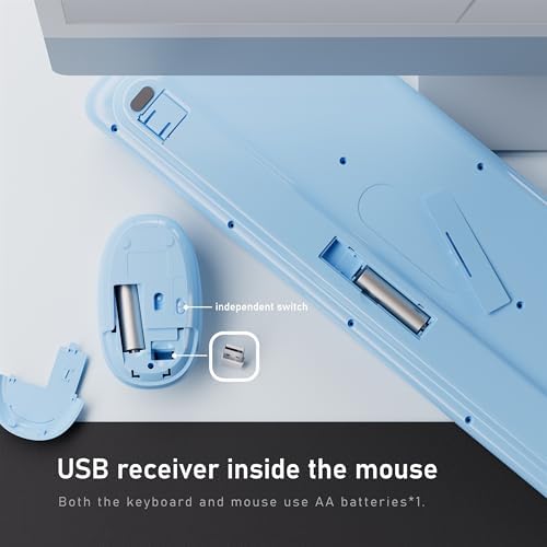 UBOTIE Wireless Keyboard and Mouse Combo, Phone Holder (Blue)
