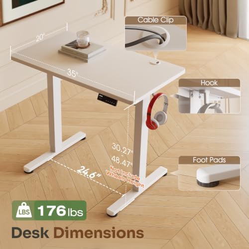 Monomi 35"x20" Small Electric Standing Desk,Whole Piece Desktop,White