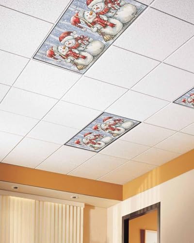Christmas Magnetic Fluorescent Light Covers for Ceiling Lights 2 x 4 Feet,Snowman Forest Snowy Tree Snowflakes Blue Office Classroom Kitchen Drop Ceiling Light Covers Filters Shade Panel 1 Pack