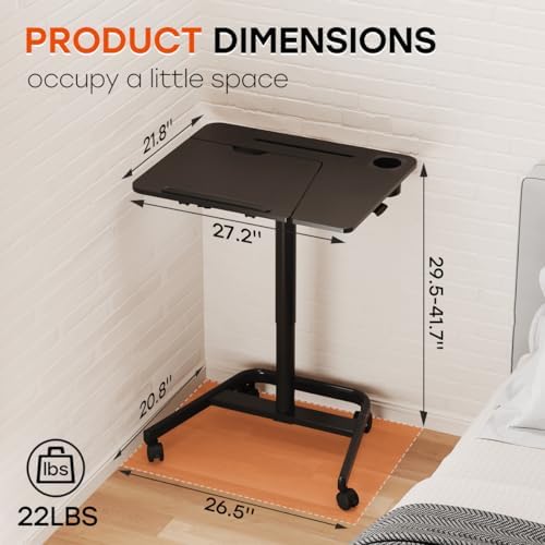 JOY worker Rolling Standing Desk, 60° Tiltable Mobile Laptop Desk, Black