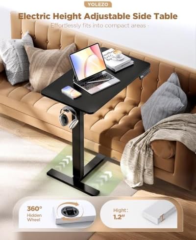24"x 16" Electric Overbed Table, Rolling Laptop Desk for Bed, Black