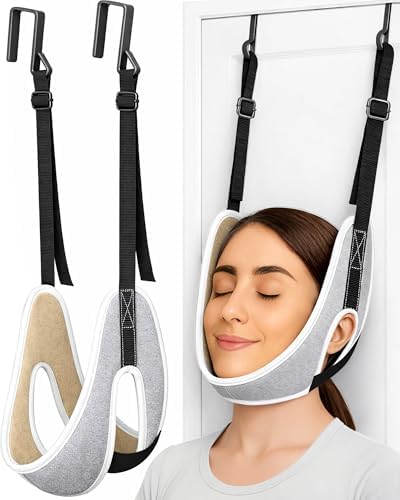 Upgraded Over-The-Door Cervical Neck Traction Device – Portable Adjustable Neck Stretcher for Neck Pain Relief, Spine Alignment & Posture Correction, Home Physical Therapy Kit, 330 lbs Support (Grey)