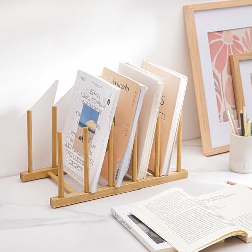 HBlife Desk File Organizer 1 Pack Bamboo 5 Section Vertical File Sorter