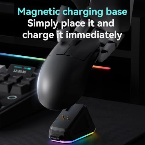 AJAZZ AJ159P MC Wireless Gaming Mouse, PAW3311 Sensor 1000 Rate, 12000 DPI, 2.4 GHz/USB-C/Bluetooth, RGB Charging Dock, 400 mAh Battery, Ultra-Lightweight 56-gram Design, Compatible with PC and Mac