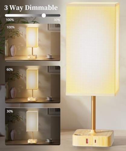 Touch Bedside Table Lamps for Bedroom Night Stands with Charging Station