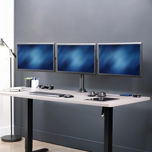VIVO Triple Monitor 23 to 32 inch LED LCD Clamp-on Desk Mount, Heavy Duty Articulating VESA Computer Stand, Holds 3 Screens, Fully Adjustable for Home Office Workstation, Black, STAND-V103